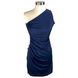 Niteline One Shoulder Dress in navy blue